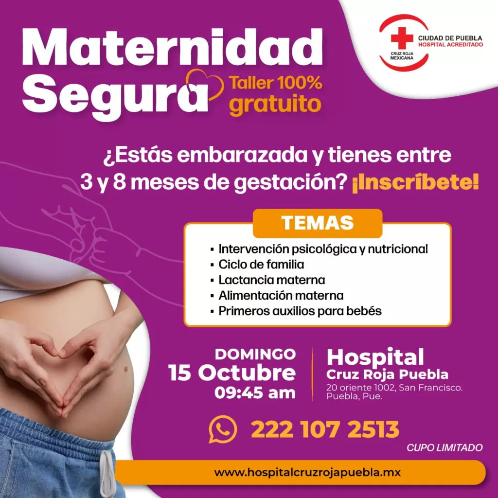 Anuncia hospital de Cruz Roja Mexicana en Puebla taller gratuito sobre maternidad segura